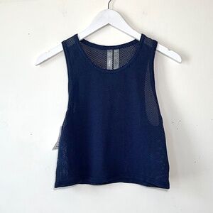 Aritzia Athletic Sports Mesh Cropped Tank Top Navy Dark Blue